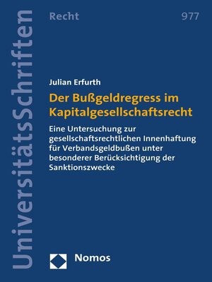 cover image of Der Bußgeldregress im Kapitalgesellschaftsrecht